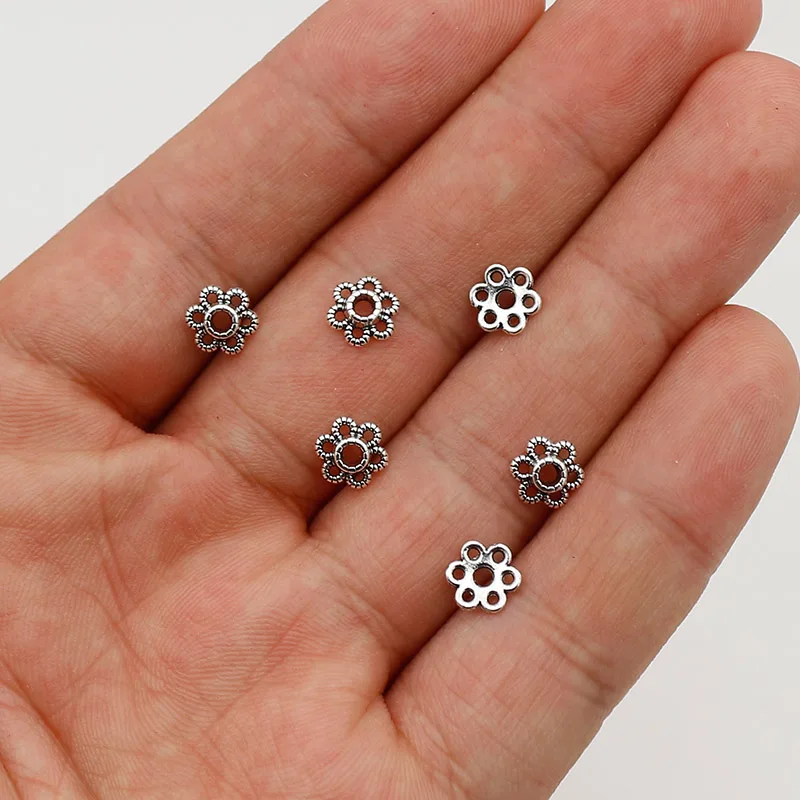 100pcs/lot 6mm Antique Carfts Hollow Flower Bead Caps Manual Earrings Bracelets Beading End Cap Trays DIY Jewelry Findings