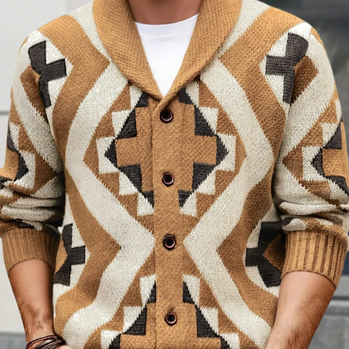

Модный утепленный вязаный кардиган для мужчин, осенне-зимний, с винтажной вышивкой, из кроличьего плюша, с длинными рукавами, теплая верхняя одежда