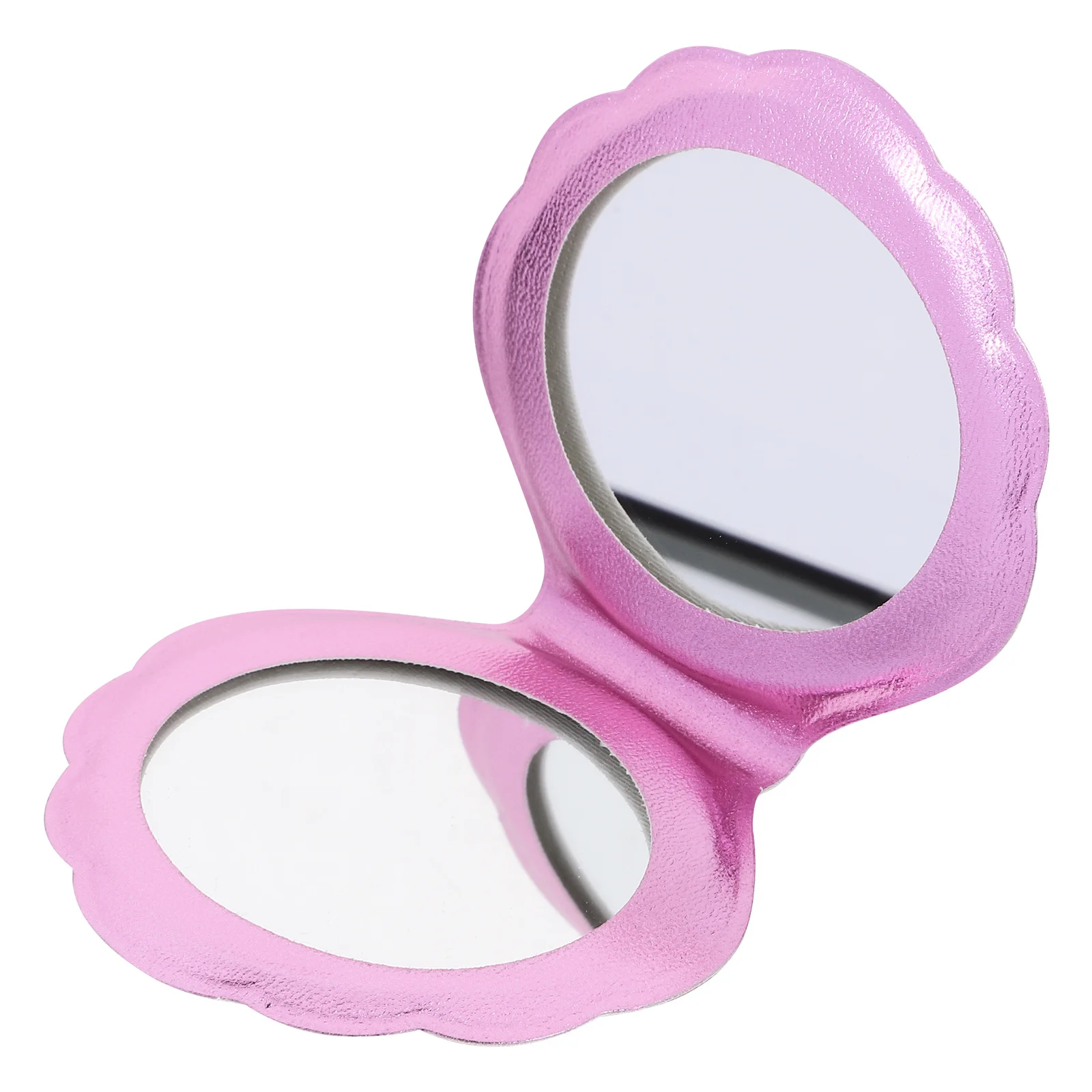 

Compact Makeup Mirror with PU Cover Shell Design Double Sided Folding Mirror Hologram Finish for Travel Home Use Rosy