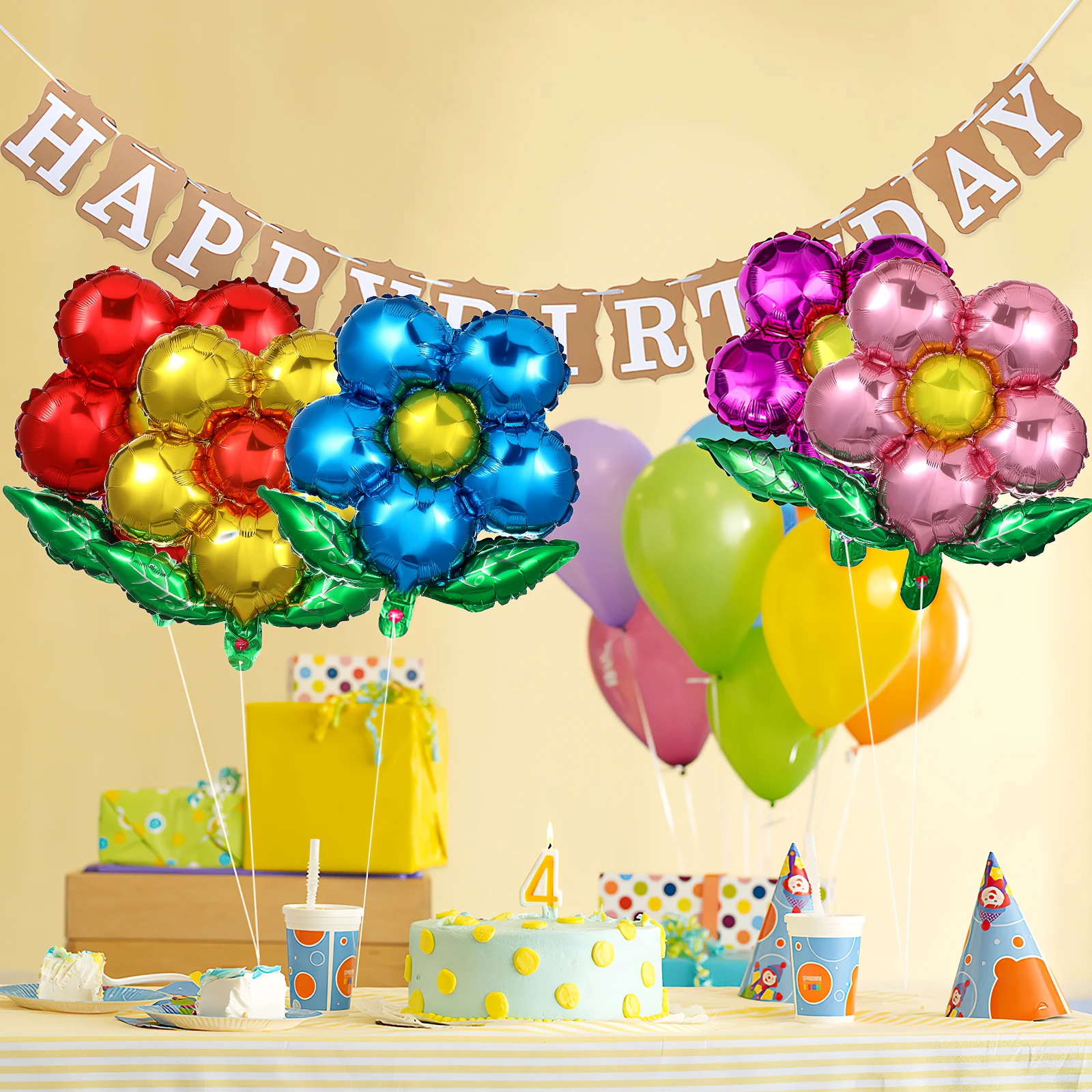 

10 Pcs Decorative Balloons Mixed Color Festival Aluminum Foil Flower Design Party