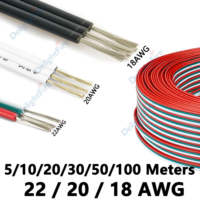 

3pin LED Cable PVC Tinned Copper 18 20 22AWG Electrical Wire Hookup Cable 12V LED Extension Wire For LED Strip WS2811 SK6812