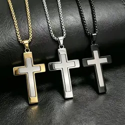 HNSP Minimalist Style Stainless Steel Splice Cross Pendant Necklace For Men Jewelry Accessories