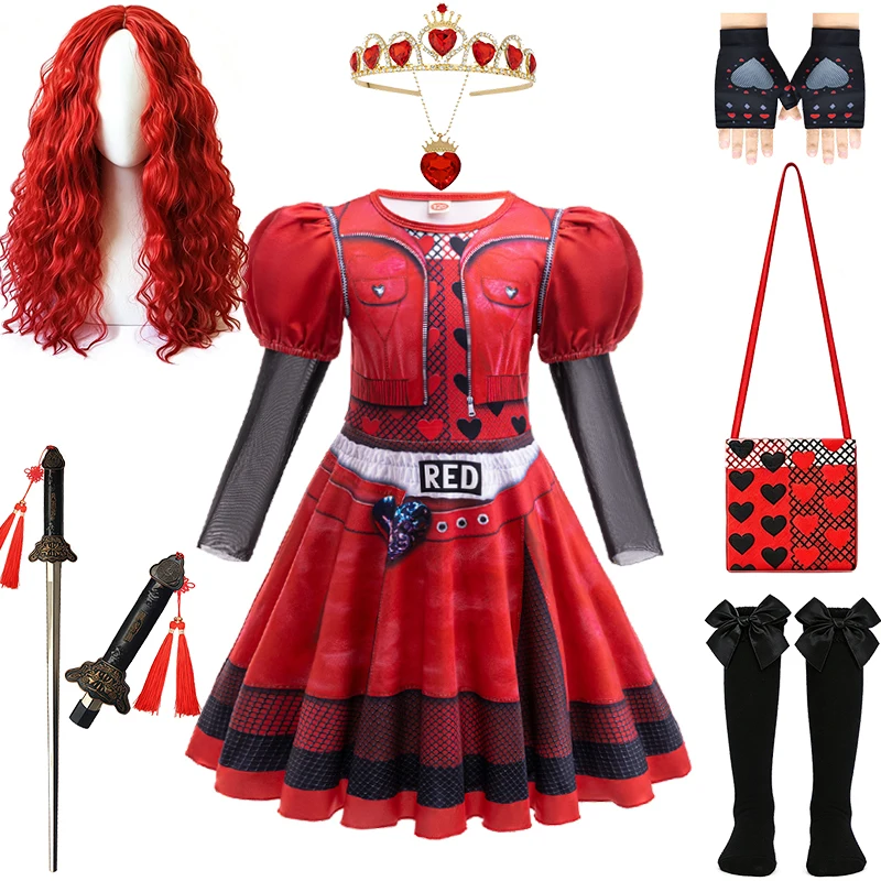 Queen of Hearts Villain Dress for Girls Halloween Cosplay Descendants Performance Children's Costume Carnival Party Kids Clothes