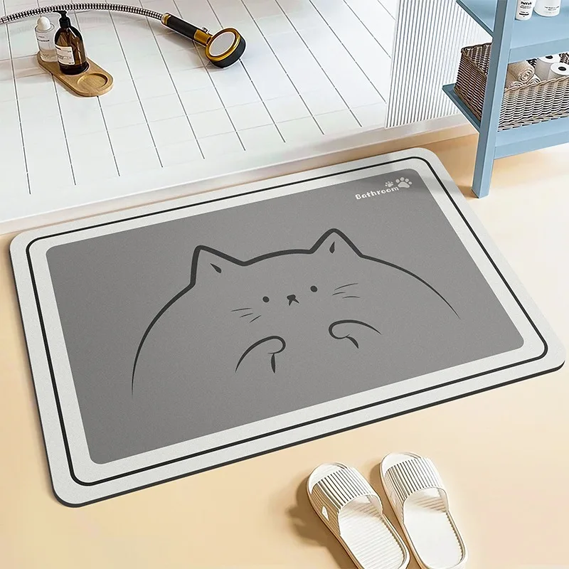 Bathroom Carpet Oil Absorption Non-slip Dirt Resistant Kitchen Rugs Absorbent Diatom Mud Floor Mat Cartoon Pattern Foot Mats