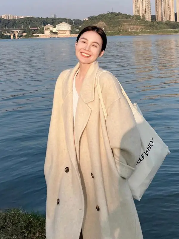 

Двустороннее шерстяное пальто Olive een для женщин, средней длины, утепленное, в корейском стиле, прямого кроя, с длинными рукавами