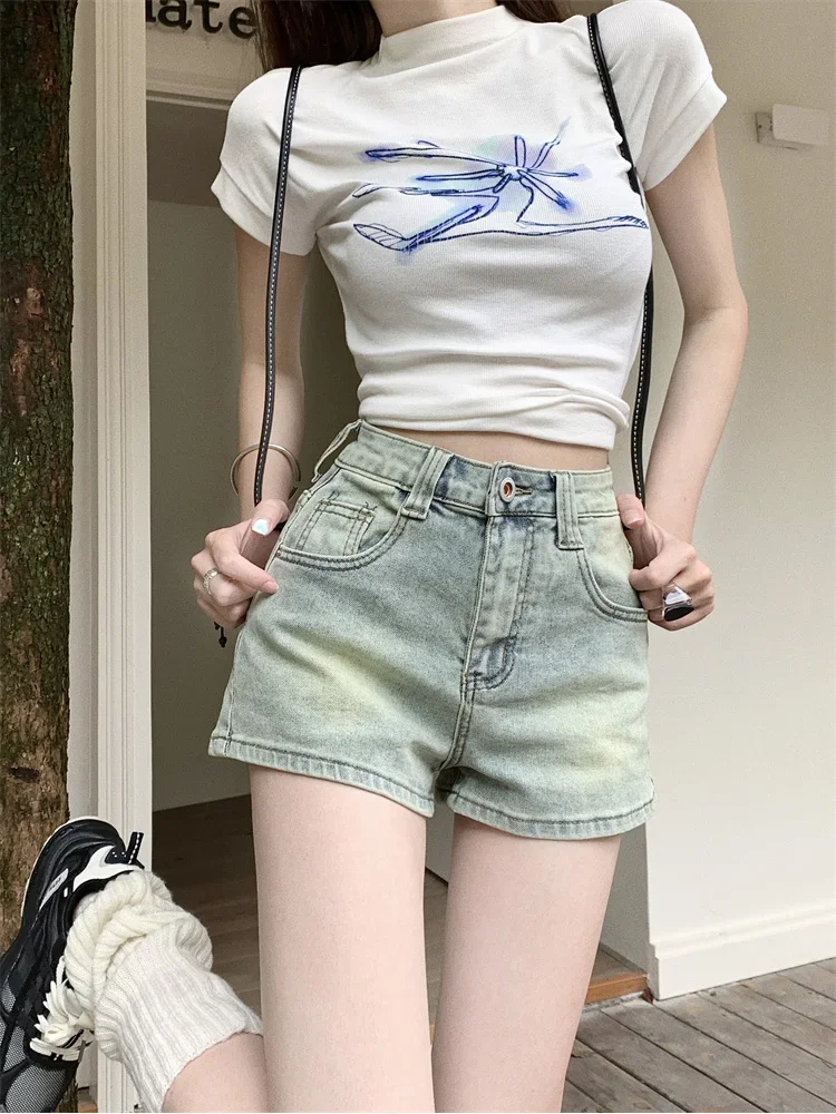 

American Retro Y2k Denim Shorts Women Fashion Streetwear High Waisted Jeans Pants Female Casual Summer Jean Shorts Pockets 90s