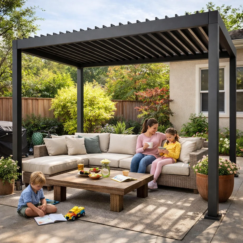 Luxury Aluminum Louvered Pergola Outdoor Patio Terrace Gazebo Waterproof Electric Sunshade Bioclimatic Canopy Customizable