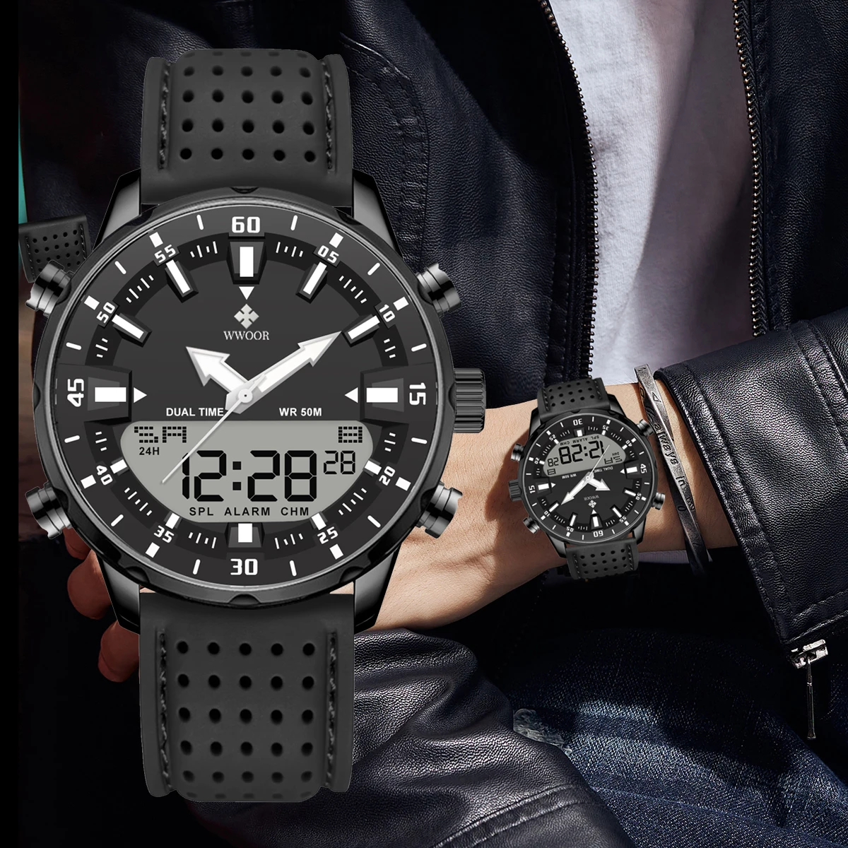 

WWOOR 2025 New Luxury Men's Watches LED Digital Quartz Sport Waterproof Luminous Military Watch For Men Male Clock Reloj Hombre