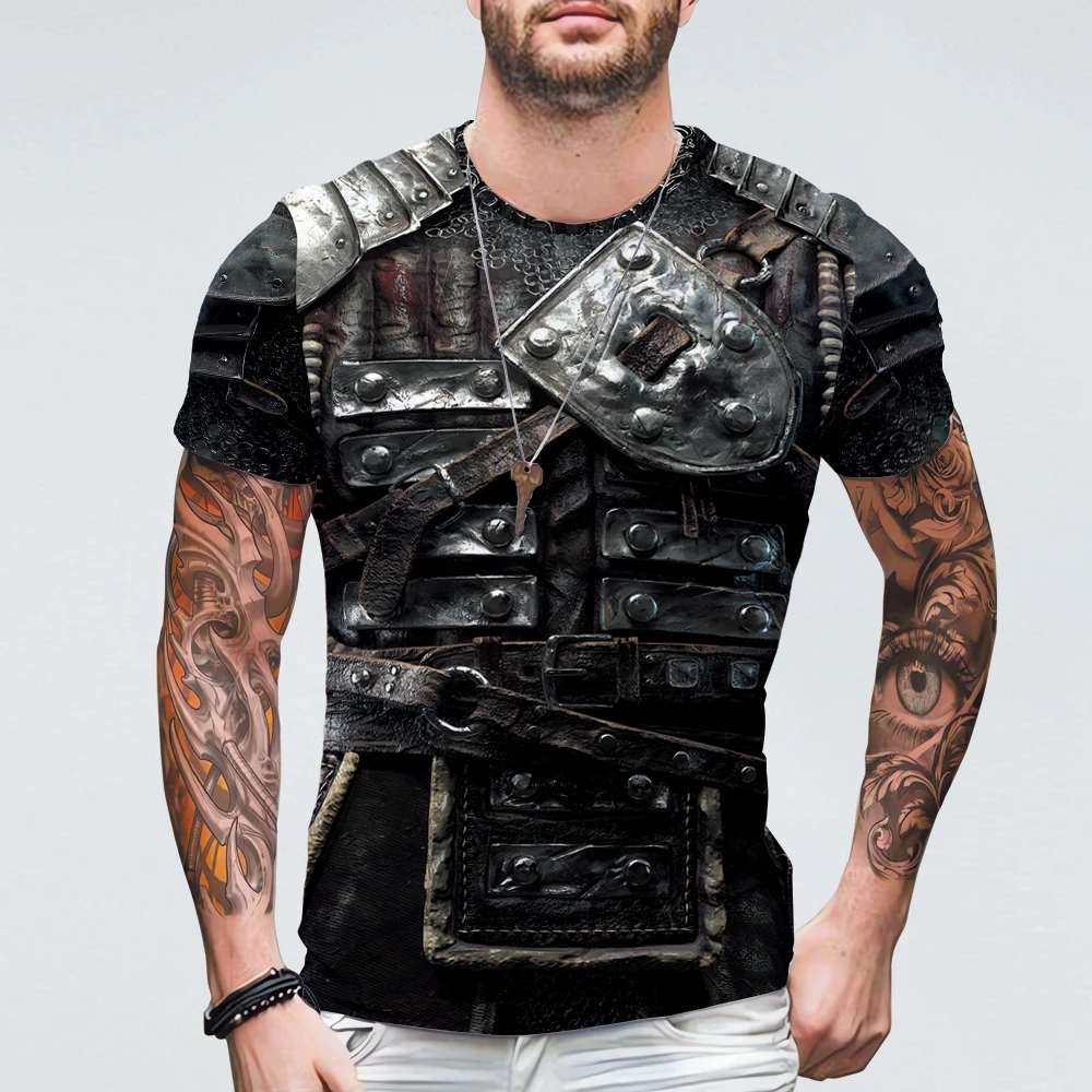 Popular Viking Armor Vintage Oversized Men Clothing 3D Print Graphic T Shirts Polyester Harajuku Summer Short Sleeve Casual Tee