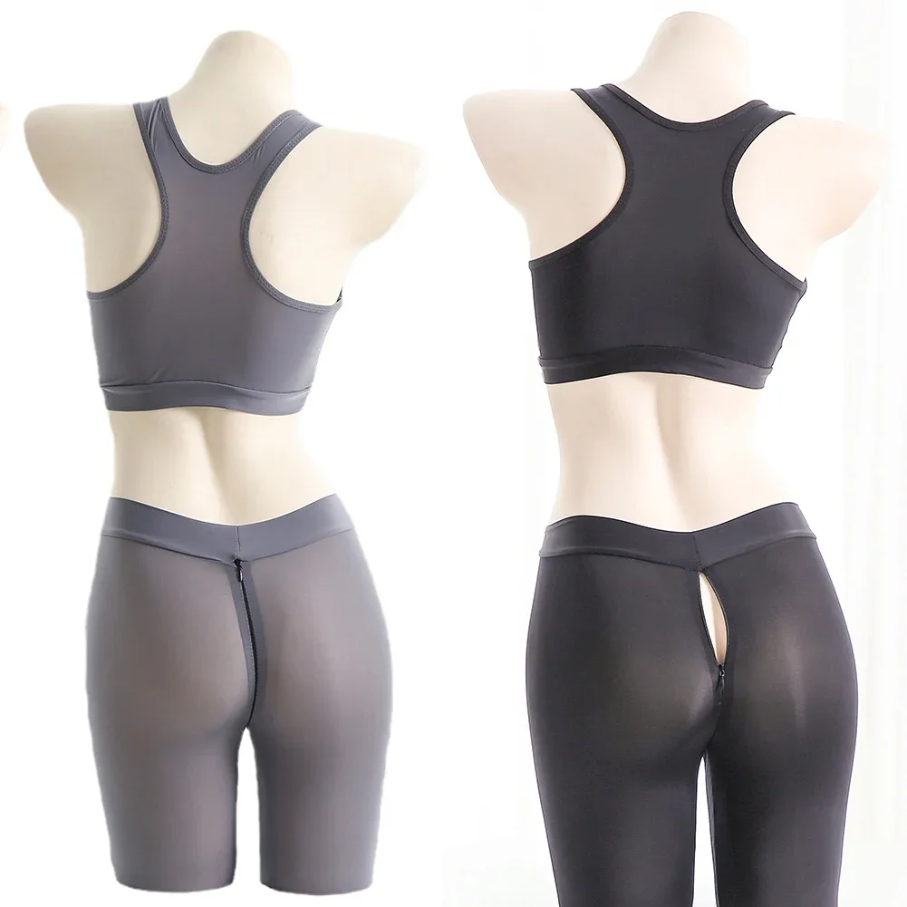 ชุดสปอร์ตบรากางเกงขาสั้นด้านหลังสำหรับผู้หญิงชุดเล่นโยคะเปิดเป้าสวยงาม