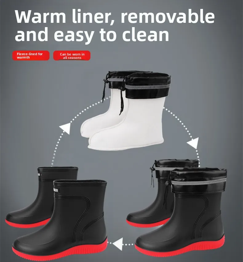 Men's and Women's Button-up Rainproof and Water-resistant Shoes, Mid-calf Non-slip Rain Boots, Insulated Warm Work Rubber Shoes #6