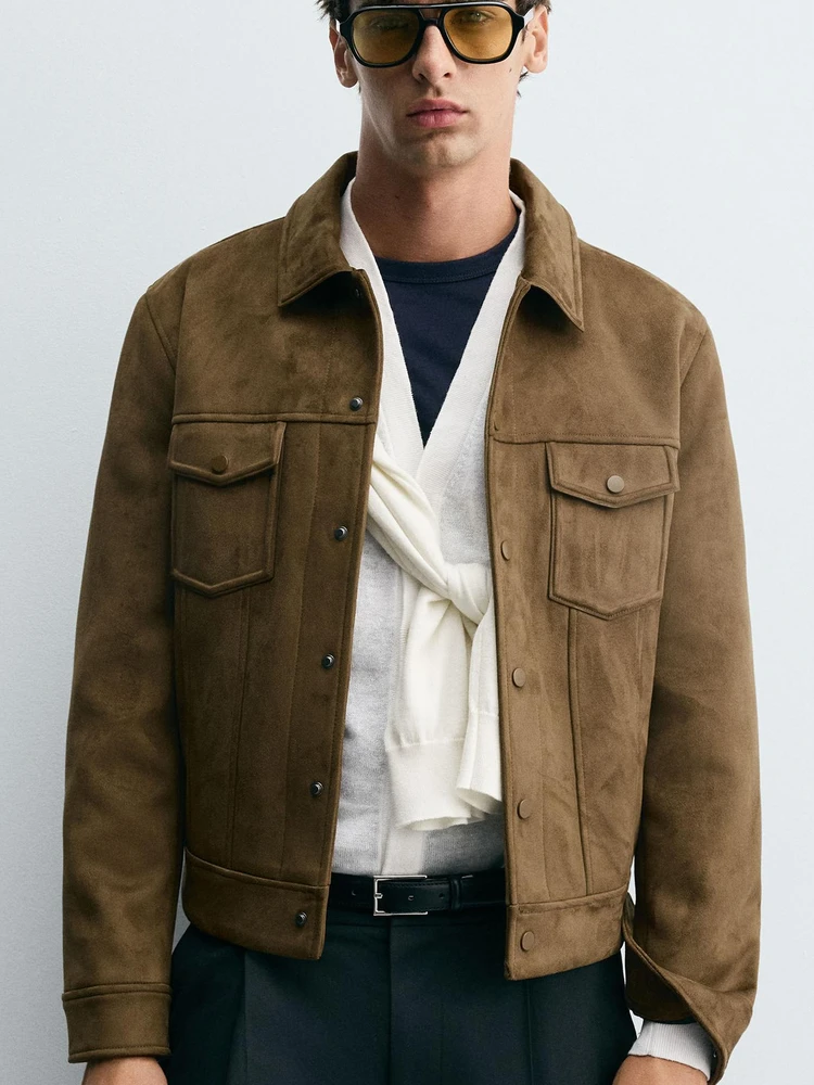 

Men's Slim Fit Straight Jaet Coat Autumn New Arrival Faux Suede Effect No Fill Casual Sle Windproof Chinese Production