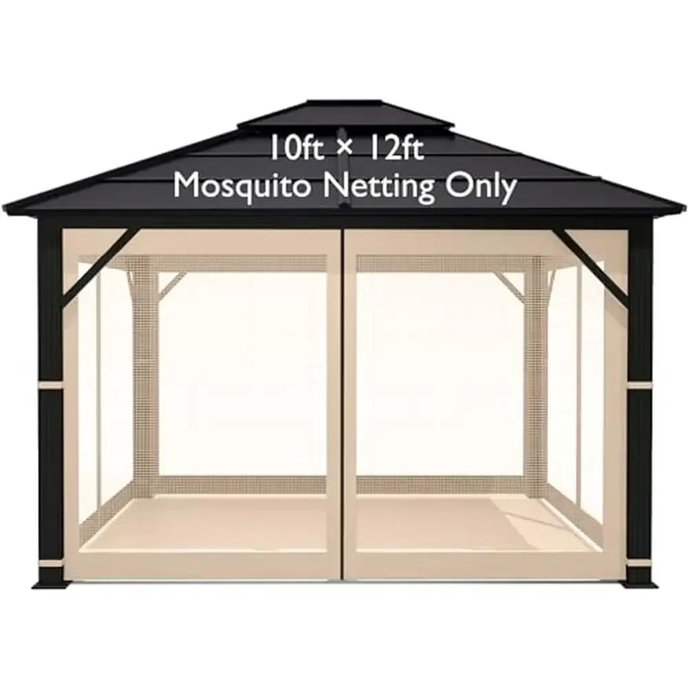 

10' x 12' Mosquito Netting Replacement Gazebo Outdoor Privacy Curtain with Rings and Hooks Included 4-Panel Screen Walls