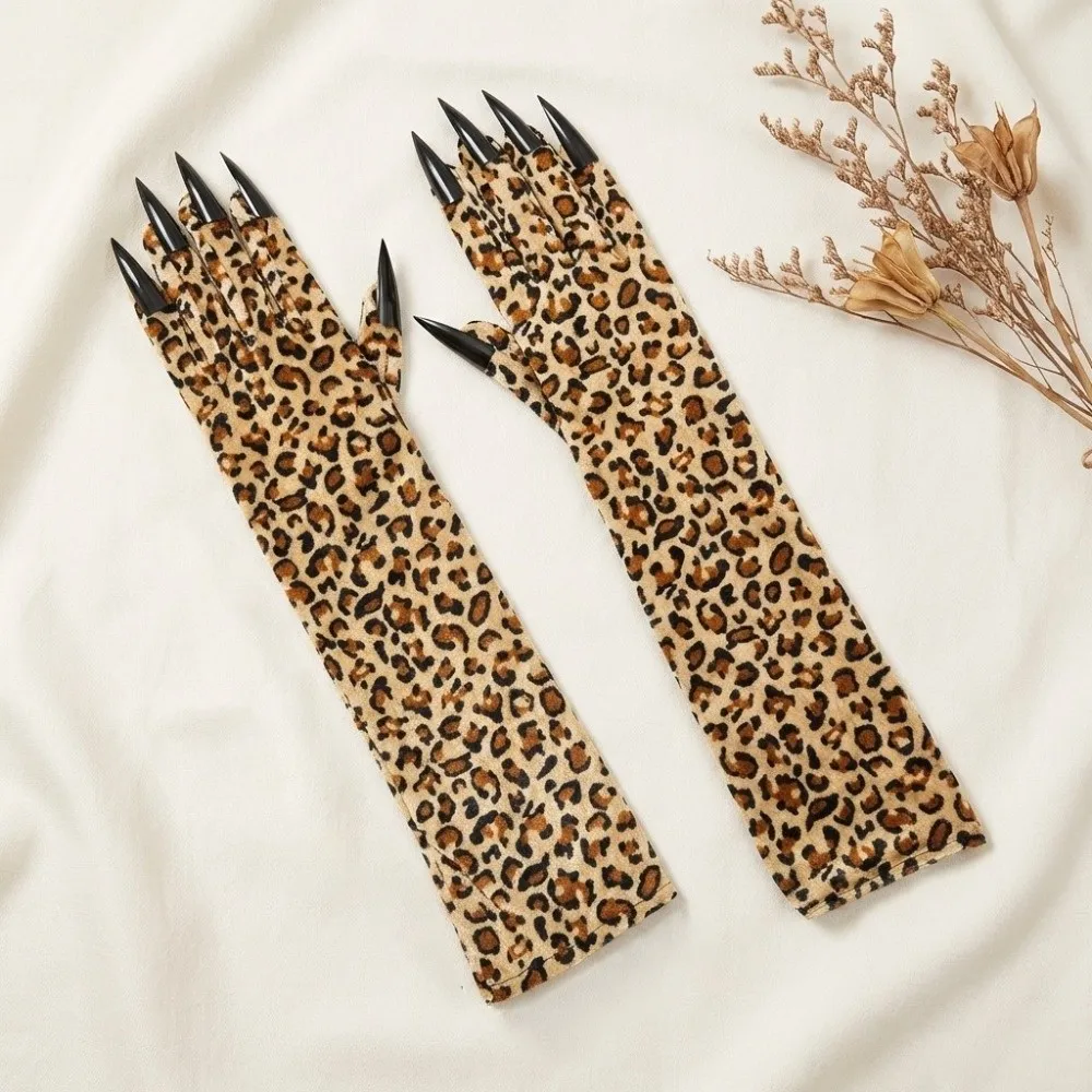 Funny Long Sleeve Leopard Pattern Gloves Personality Stretchy Cosplay Gloves Stretch Creative Halloween Gloves Party