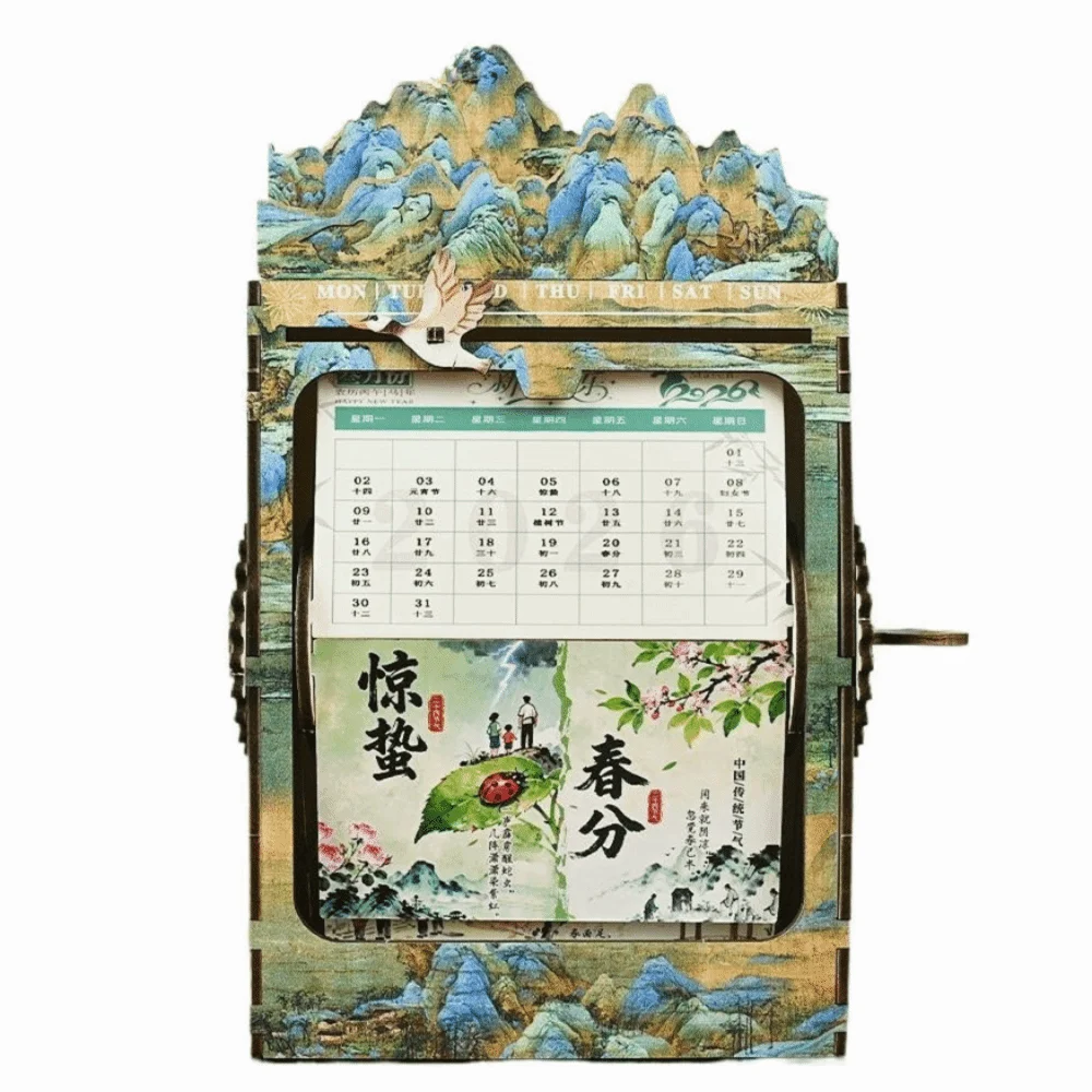 

DIY 2026 Rotating Desk Calendar Hand Crank Page Turning Horse Year New Year Flip Calendar Mechanical Desk Calendar