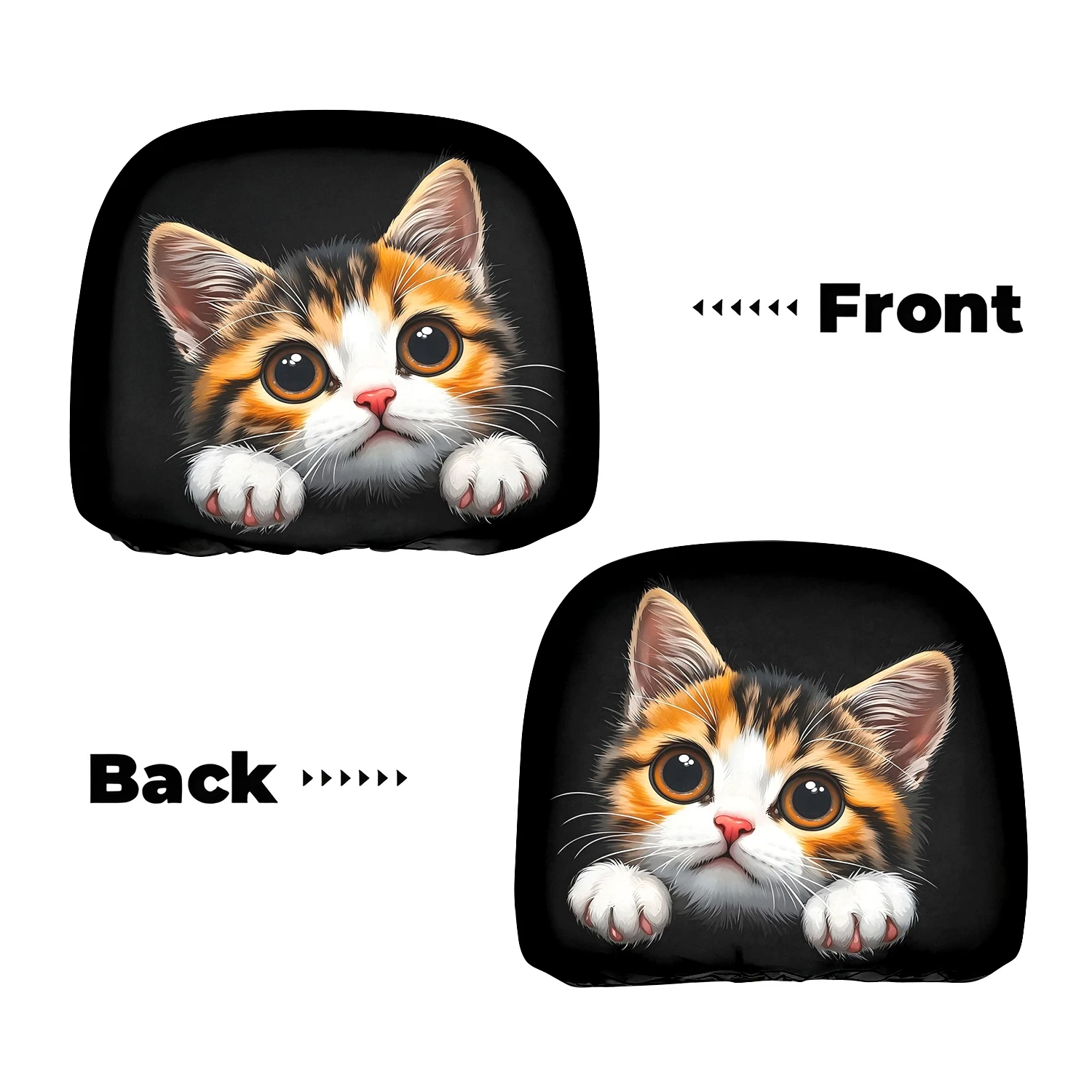 Cute Cat Print Car Headrest Covers Cool Seat Accessories Easy To Clean Suitable for Daily Commute Long Trips and Casual Driving