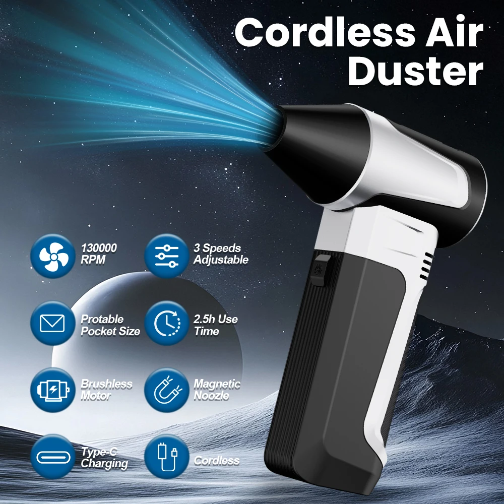

Cleaning Blower Tool Type-C Charging 130000RPM Turbo Jet Fan Portable 3 Gear Adjustable Electric Air Duster Blowing Snow Car Fan