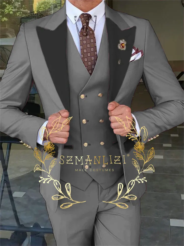 Men Skinny 3 Pieces Set Formal Slim Fit Tuxedo Prom Suit / Male Groom Wedding Blazers High Quality Dress Jacket Coat Pants Vest