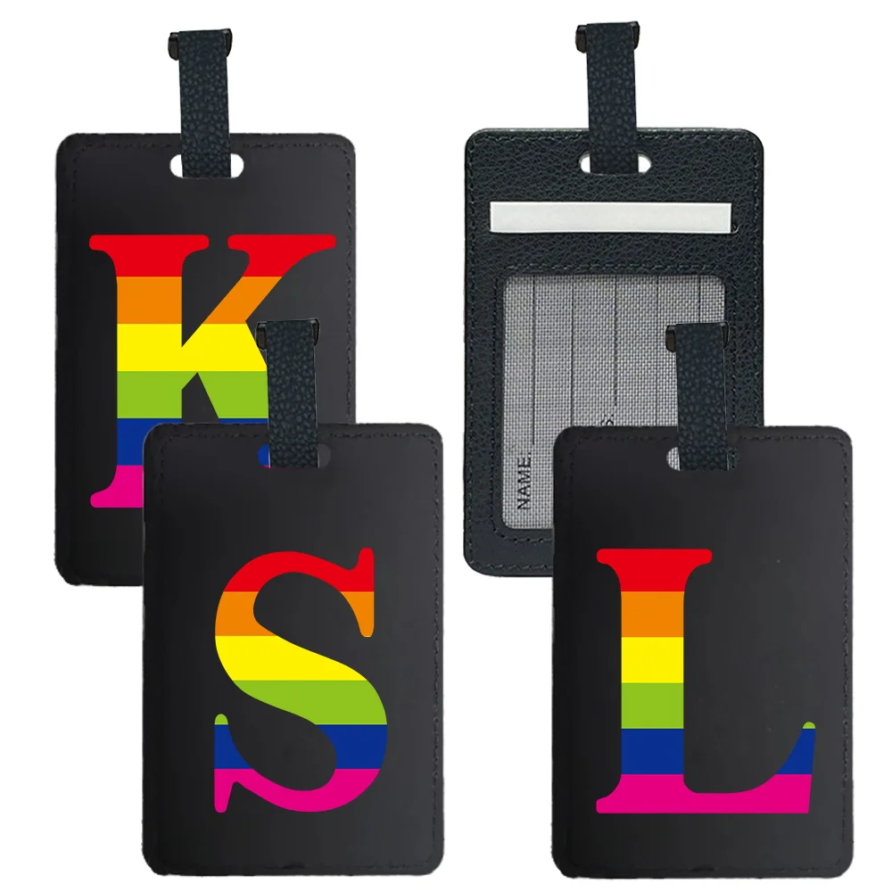 

Women Personalized Luggage Baggage Boarding Tag Fashion Pu Luggage Tag Portable Outdoor Accessories ID Name Rainbow Pattern