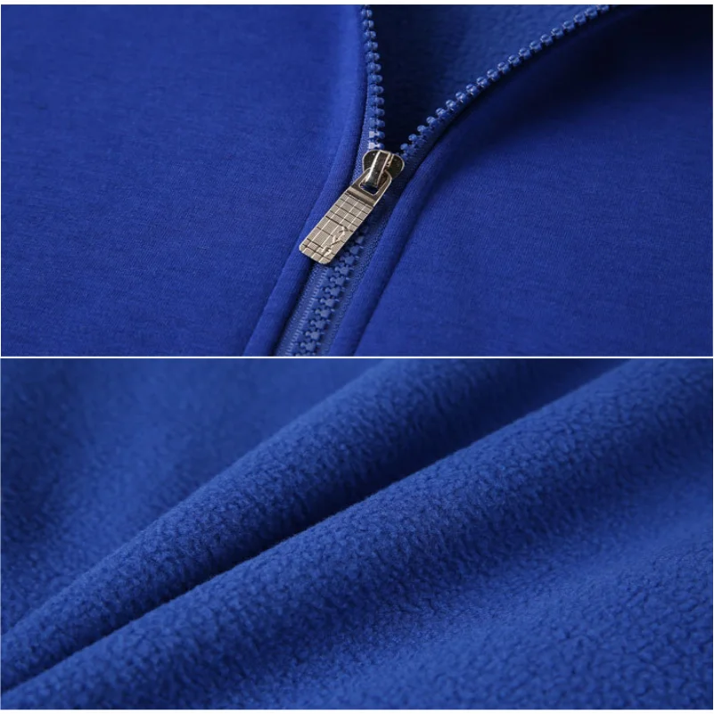 Winter Plus Velvet Zipper Hoodie Custom Printed Embroidery Company Logo Men\'s Thick Coat Warm Winter Jacket S-5xl