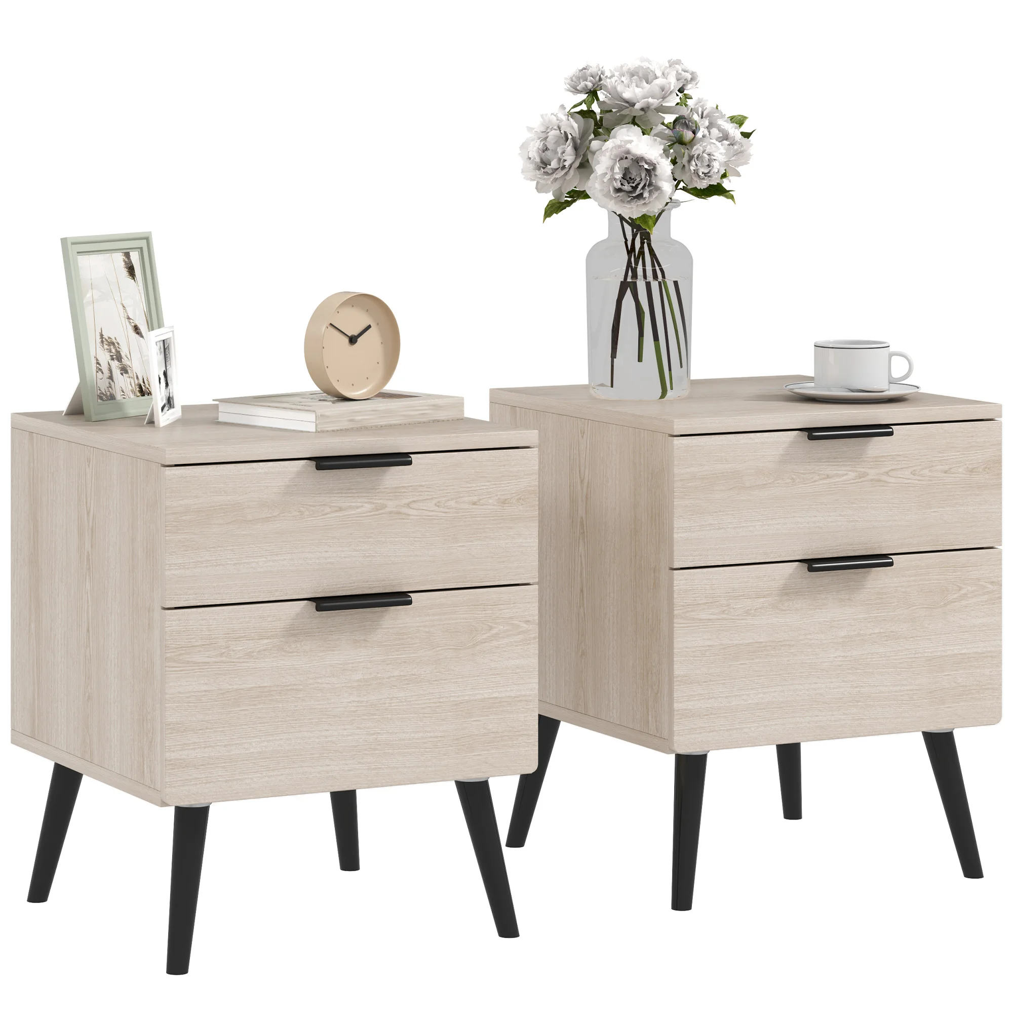 HOMCOM set di 2 comodini, tavolini da notte, stile nordico, moderni, con cassetto a due livelli, piedini solidi, per