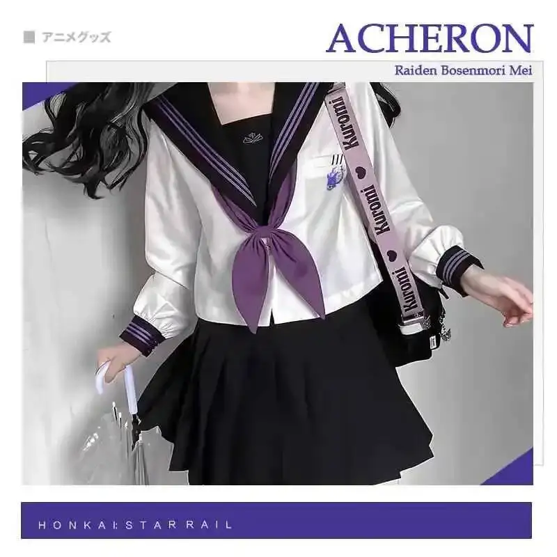 

Anime Cosplay Student Spring Autumn Honkai: Star Rail Acheron Casual Long Sleeve JK Uniform Sailor Suit Tops Skirt Set