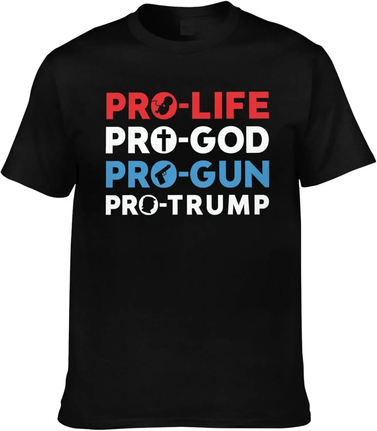 Pro Life Pro God Pro Gu-N Pro Tru-M-P Flag Interesting Adult Short-Sleeve Crewneck Cotton T-Shirt Men's