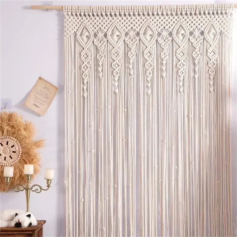 Hand Woven Macrame Curtain Tapestry Cotton Rope Macrema Door Windown  Tapestry Curtain Bedside Wall Hanging Tapetry Boho Decor