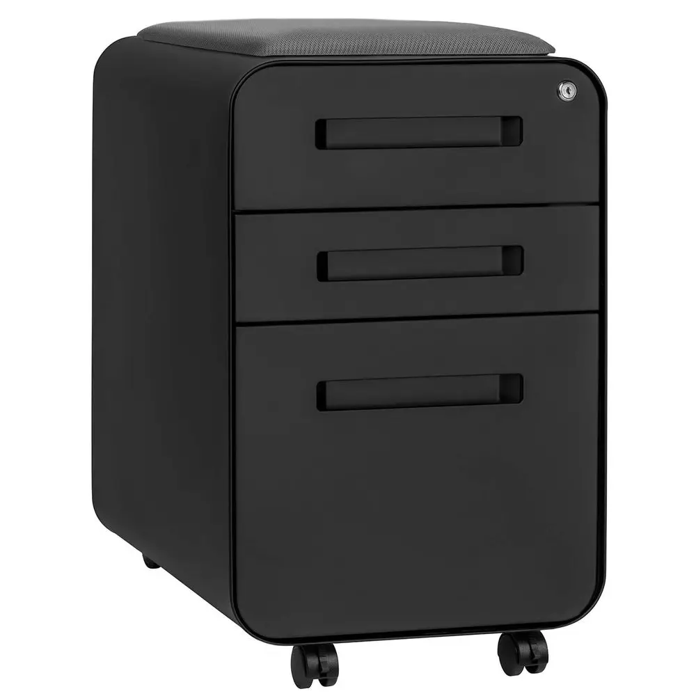 

STOCKPILE Curve Seated 3Drawer Mobile File Cabinet with Removable Magnetic Cushion Seat Metal Filing Cabinet, PreAssembled, Bla