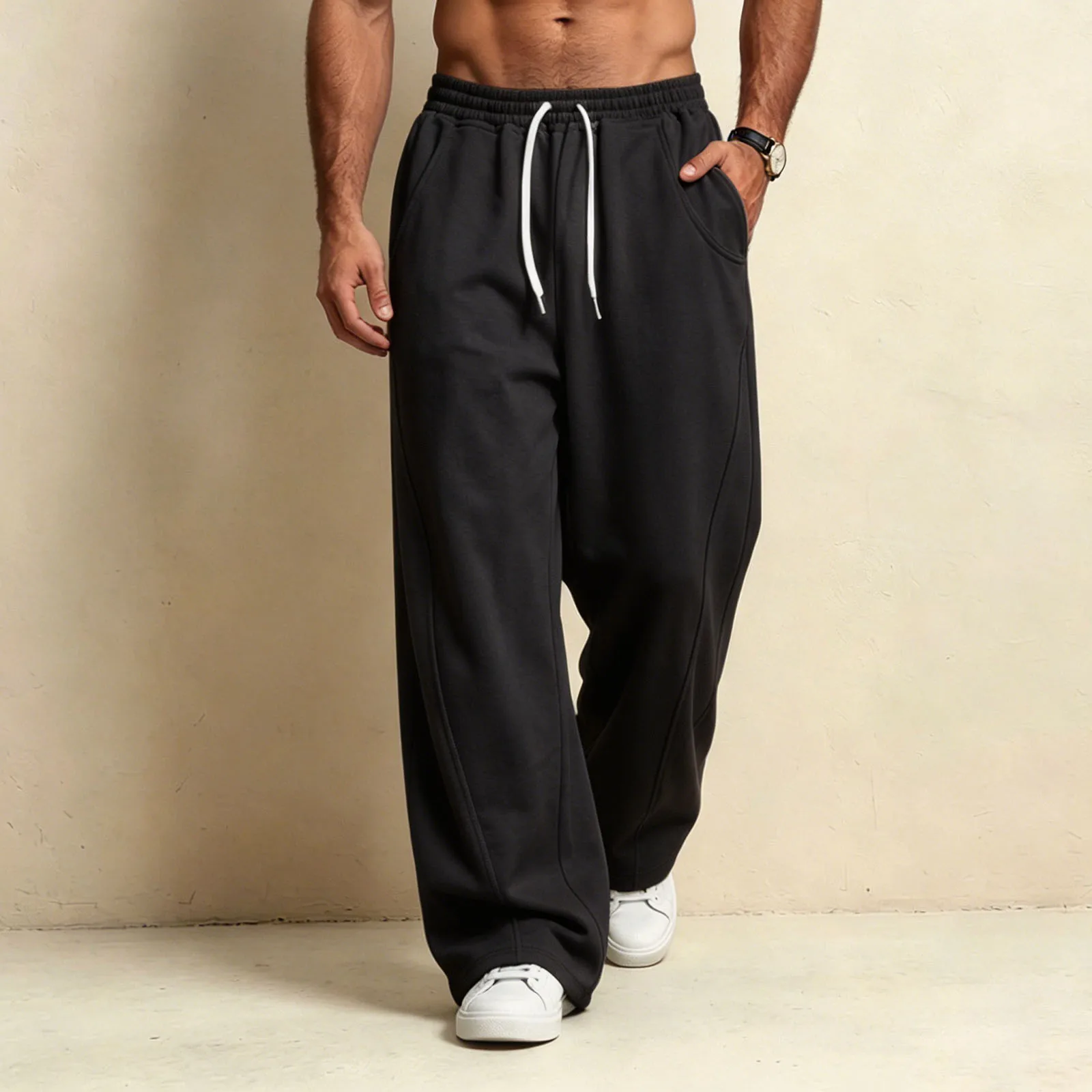 Men Casual Sweatpants Wide Leg Drawstring Elastic Waist Bottom Joggers Baggy Workout Track Bottom Mens Bottoms CalçA Baggy 2026