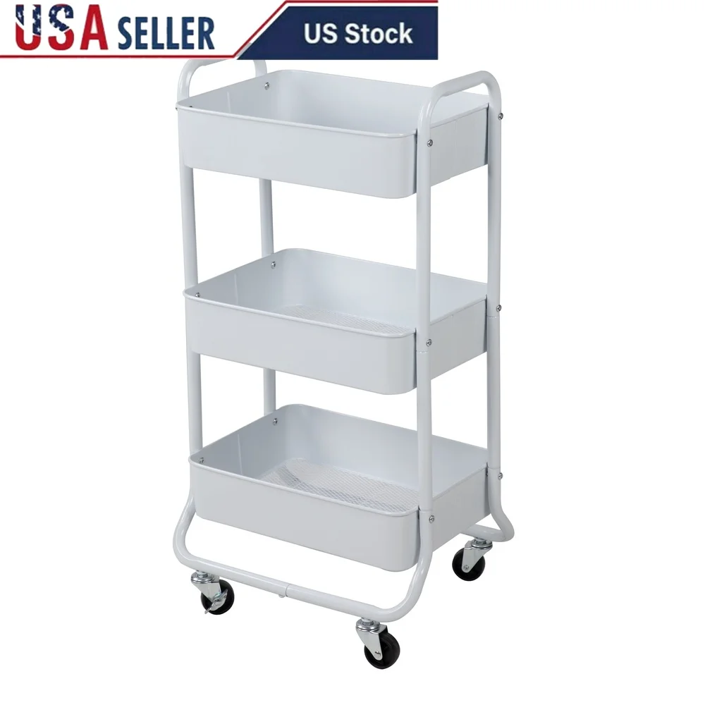 

Metal Frame Laundry Cart Rolling Basket Sorter 3 Tier Storage Organizer Home Kitchen Office Bathroom Adult Children