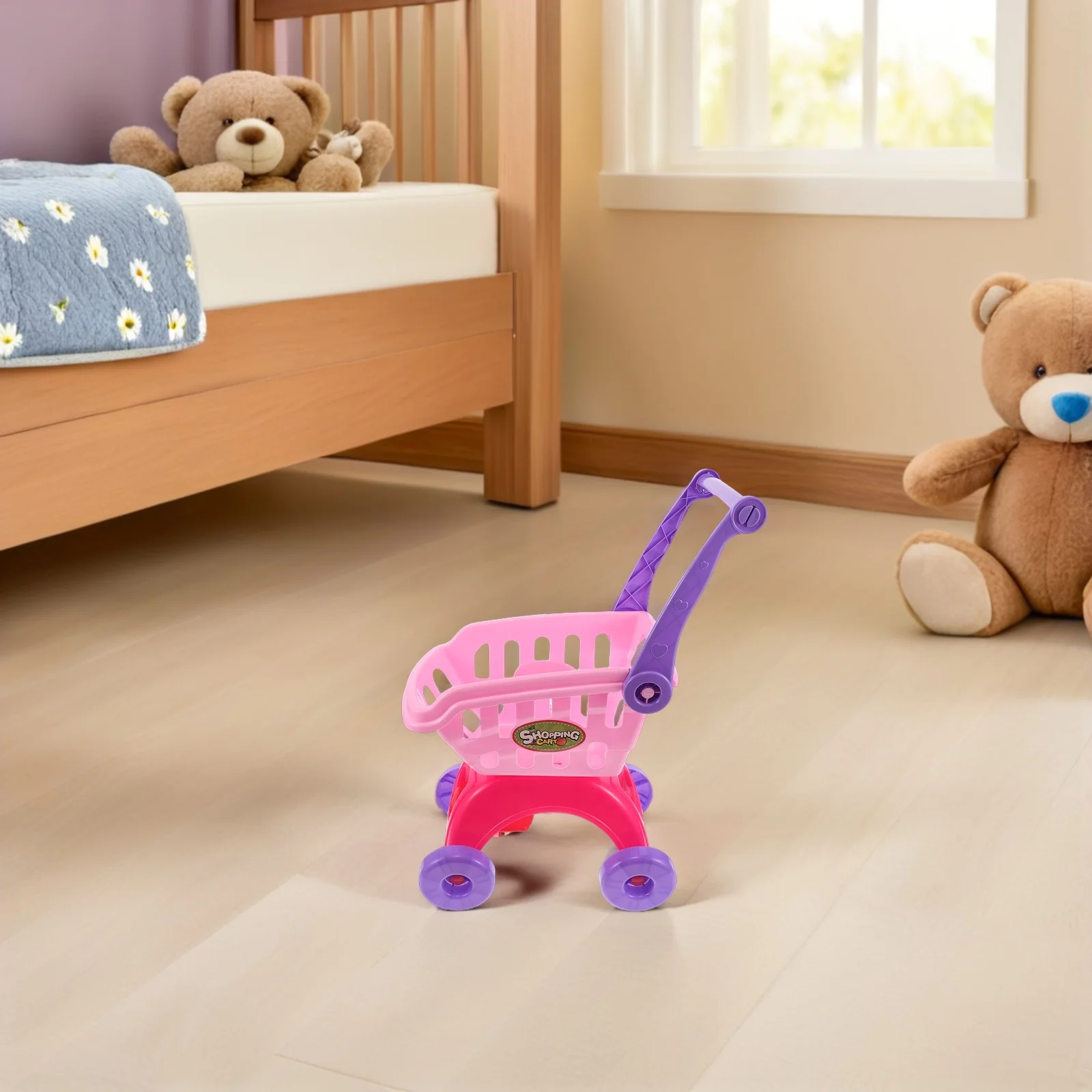 عربة تسوق للأطفال الصغار، تصميم مقلد مفصل، مجموعة لعب بقالة للأطفال، سهلة التجميع، تجربة لعب فورية #3