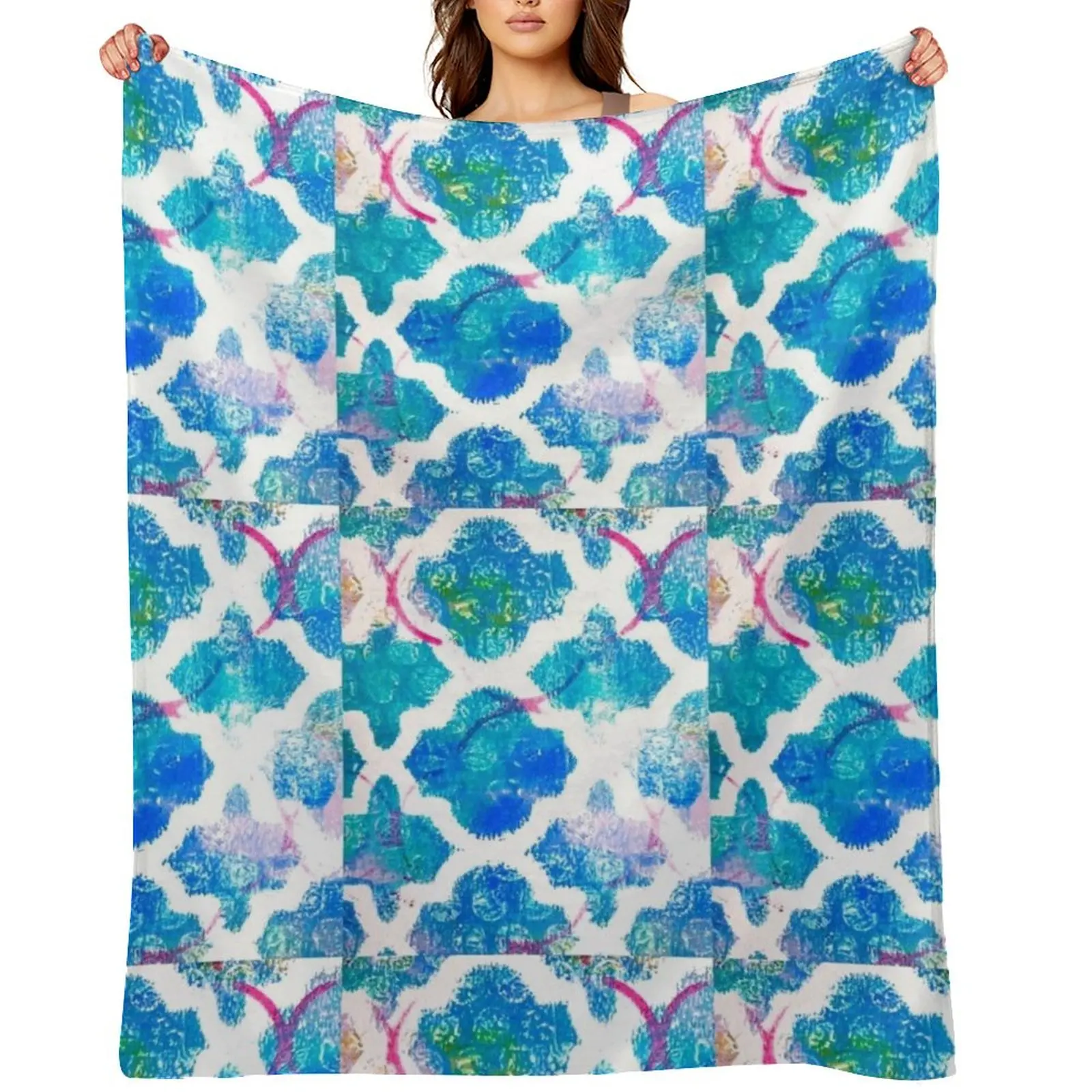 

BLUE AND WHITE MOROCCAN WINDOW TILES Throw Blanket Sofas for sofa Baby Winter beds Blankets