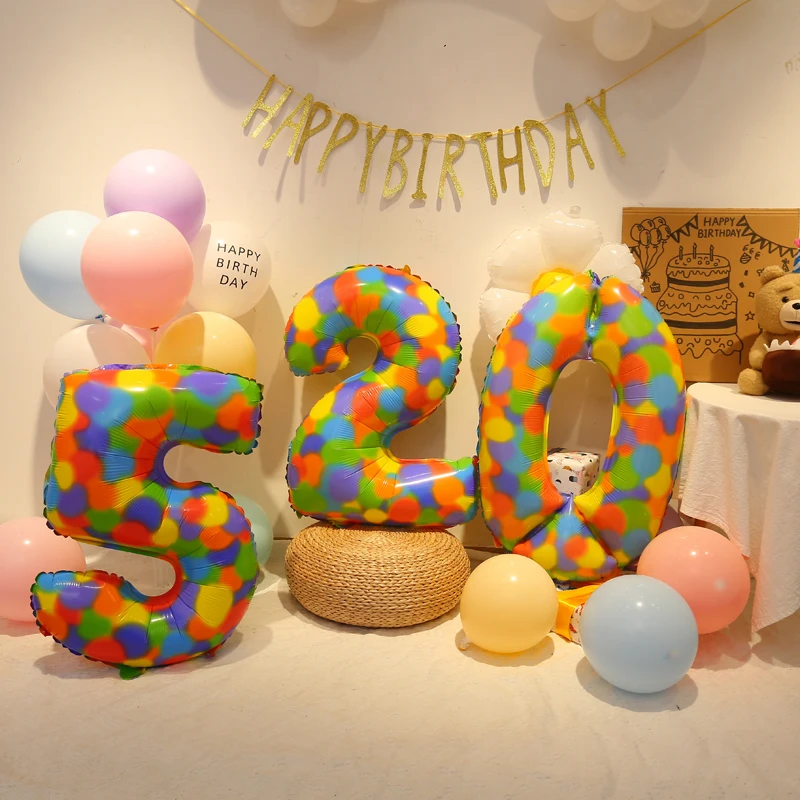 32inch Rainbow Dot Number Balloon 0-9 Gradient Aluminum Balloon Baby Shower Christmas Wedding Birthday Party Decoration Supply