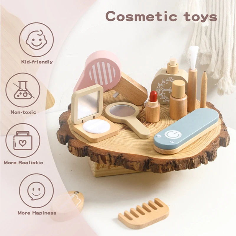 Set di trucco per ragazze giocattolo in legno Fai finta di giocare per bambini Crea bellissima simulazione di parrucchieri per bambini che vestono regali cosmetici