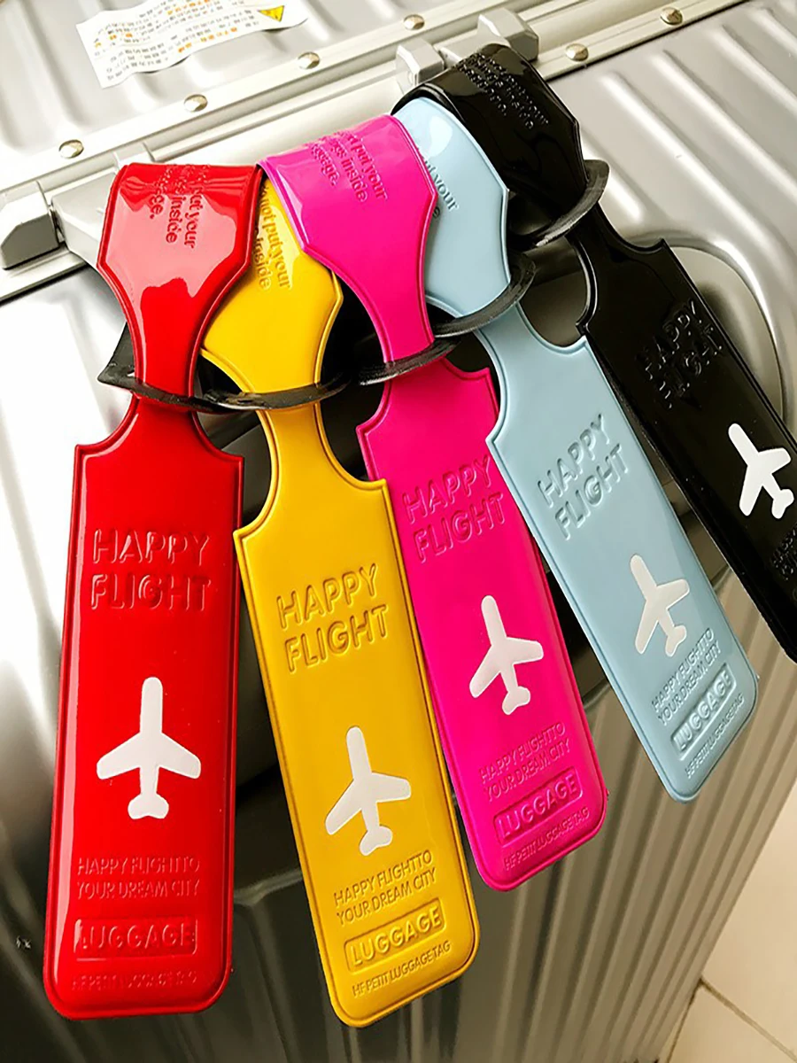 6Pcs Pvc Suitcase Luggage Tags - Stylish Flat-Patterned Bag Accessories for Safe and Quick Identification of Suitcases and Bags