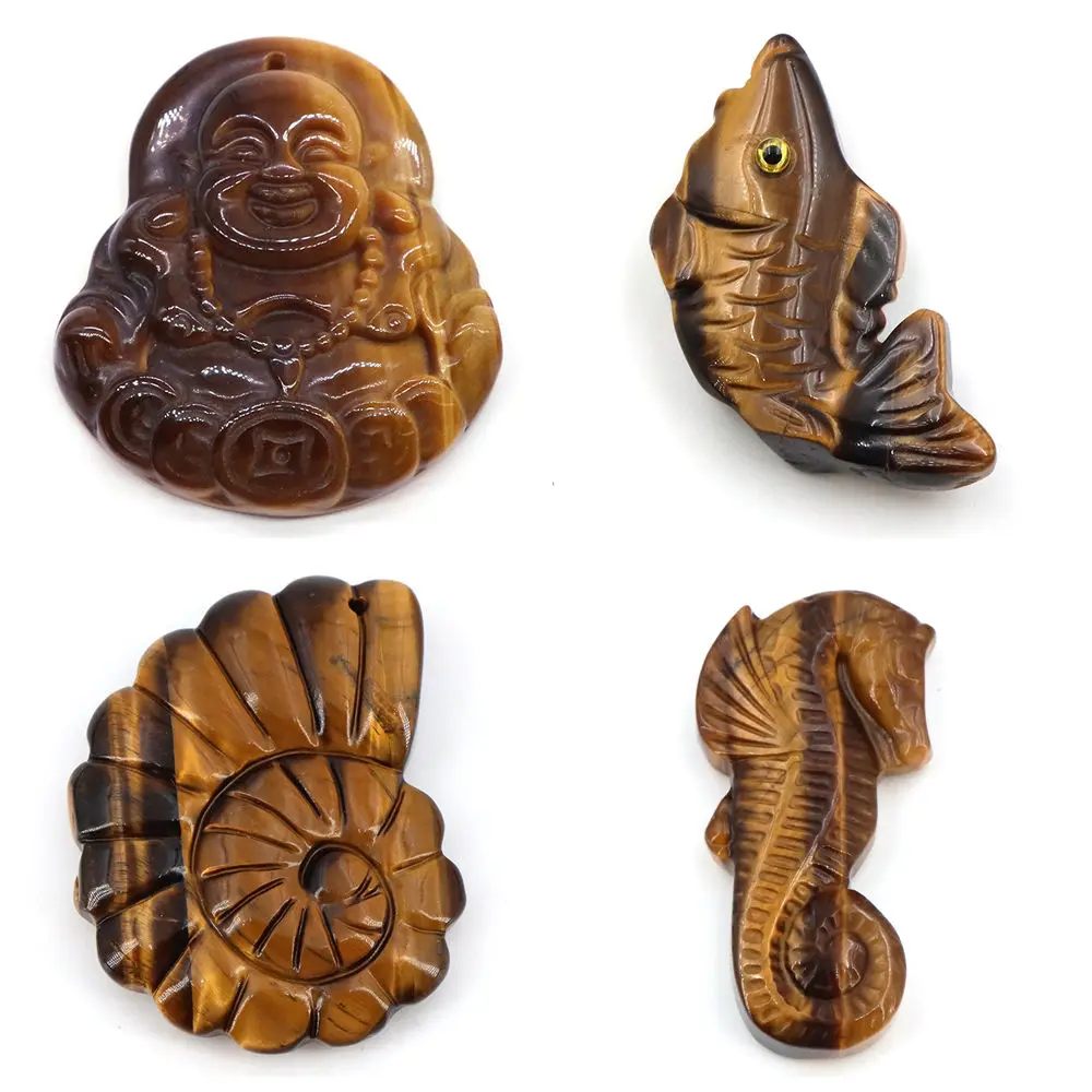 Natural Tiger Eye Stone Carved Animal Lion Pendant King of Forests Healing Crystal Luck Amulet for Jewelry Making Perfect Gifts