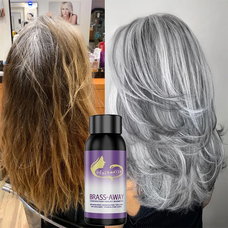 

30ML Gray Color Fixing Hair Dye Shampoo Cover Gray Hair Fade Yellow After Bleach Hair Shampoo Non-irritating Purple Shampoo