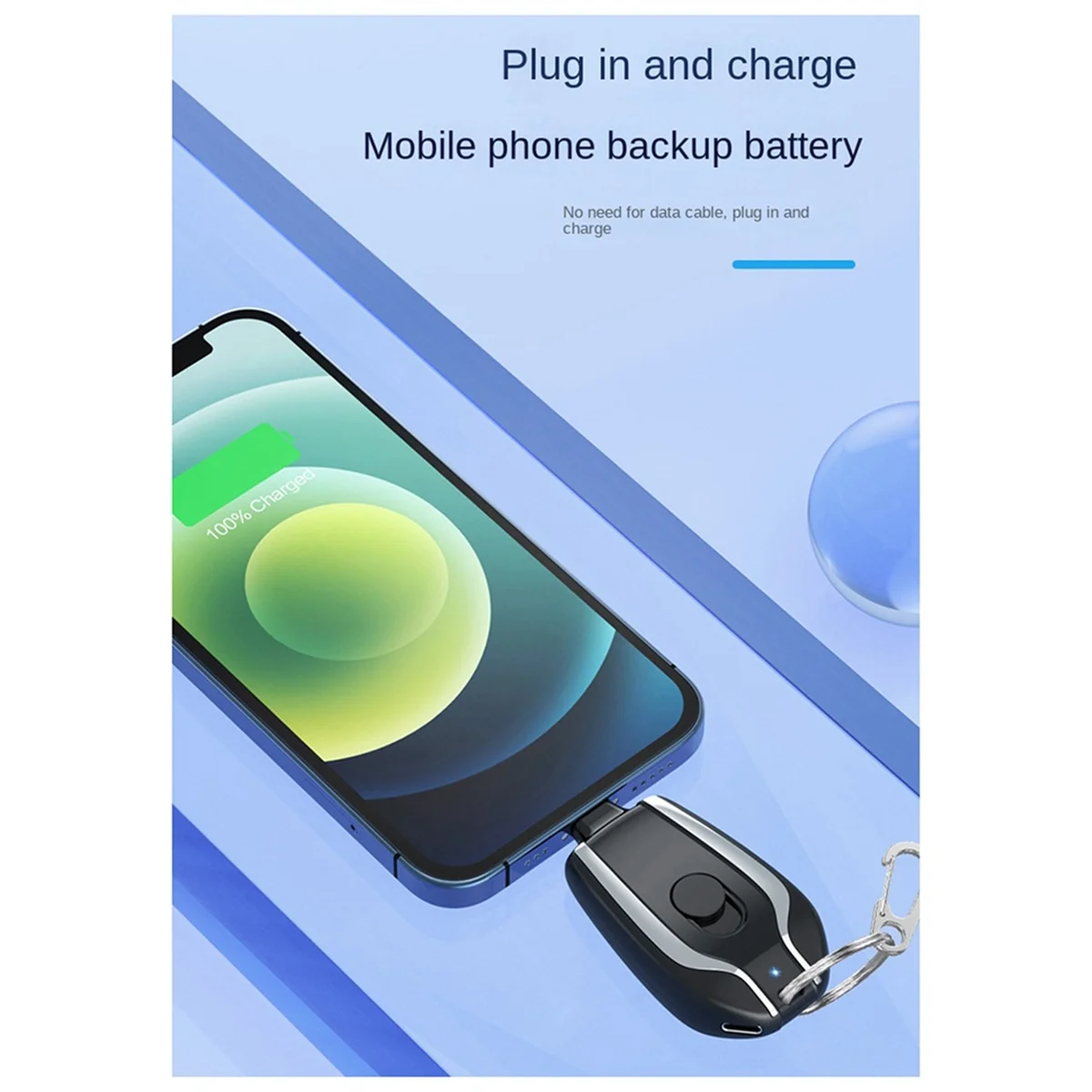 1200mAh draagbare mini-powerbank sleutelhanger Powerbank mobiele telefoon reserve externe batterij voor smartphone, Type-C zwart