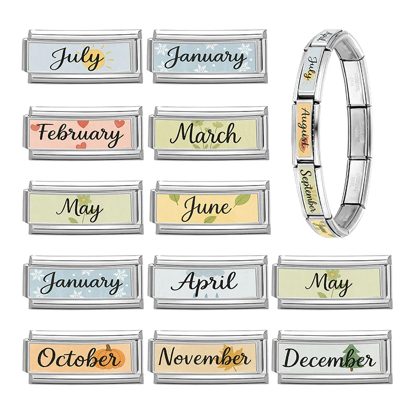 WG 1pc Italian Modular Bracelet Charm Number Letter December For DIY Calendar-Themed Italian Modular Jewelry