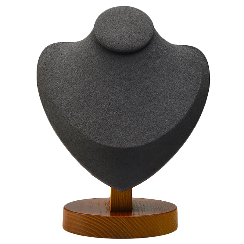 Necklace Pendant Display Stand Solid Woodwith Microfiber for Jewellery Exhibition Holder Shelf Dark Gray