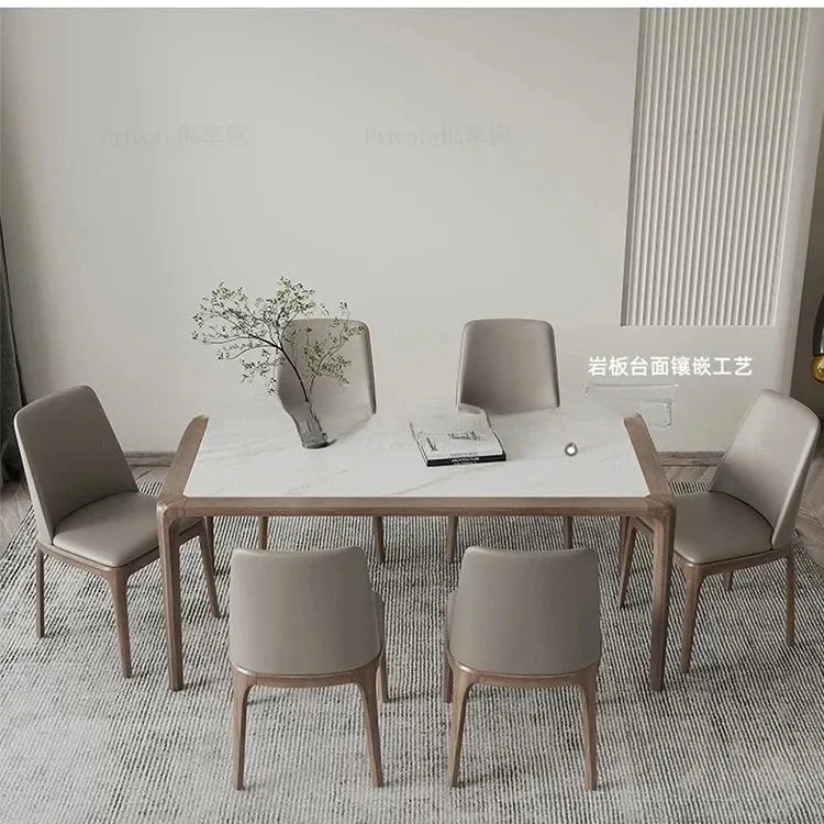 TQH7.2  Solid Wood Ash Rectangular Inlaid Rock Board Dining Table Modern Minimalist Small Apartment Dining Table and Chair Set