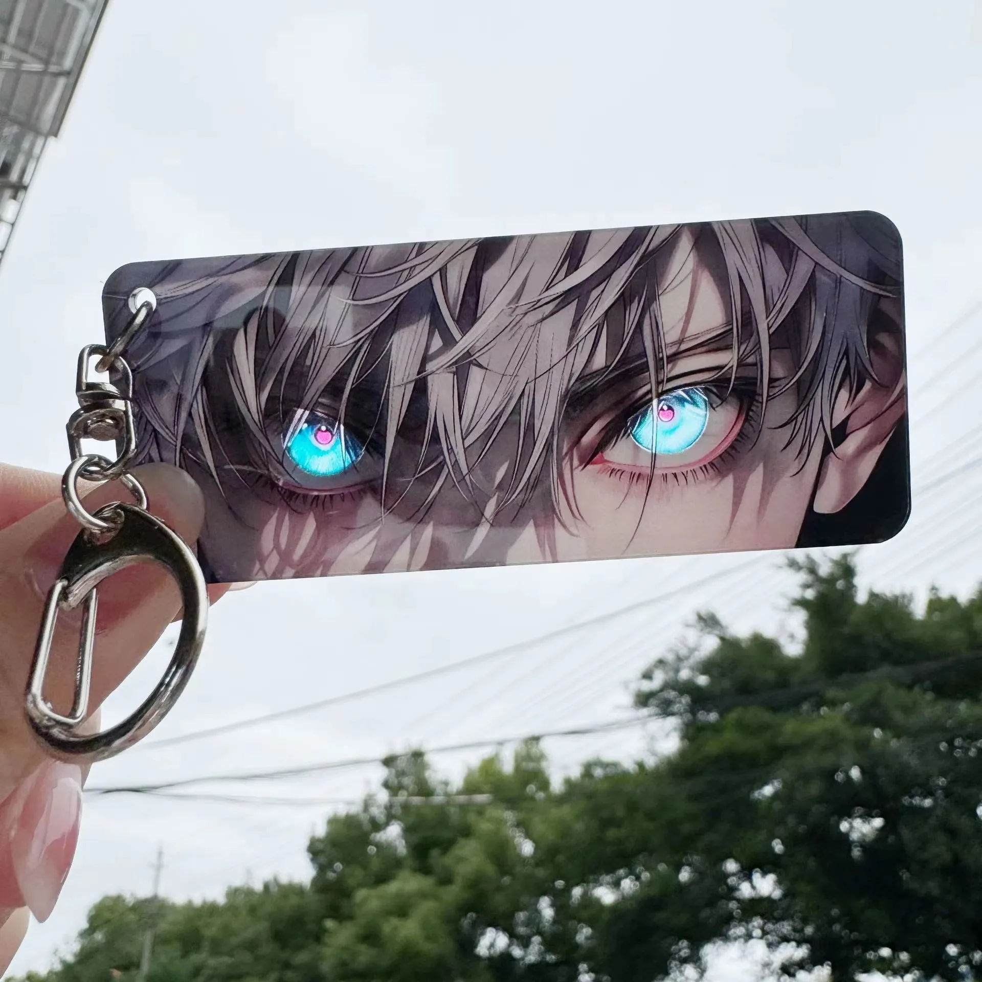 Cartoon Figure Satoru Gojo Glowing Eyes Keychain Transparent Card Pendant Anime Jujutsu Kaisen Acrylic Backpack Accessories Gift