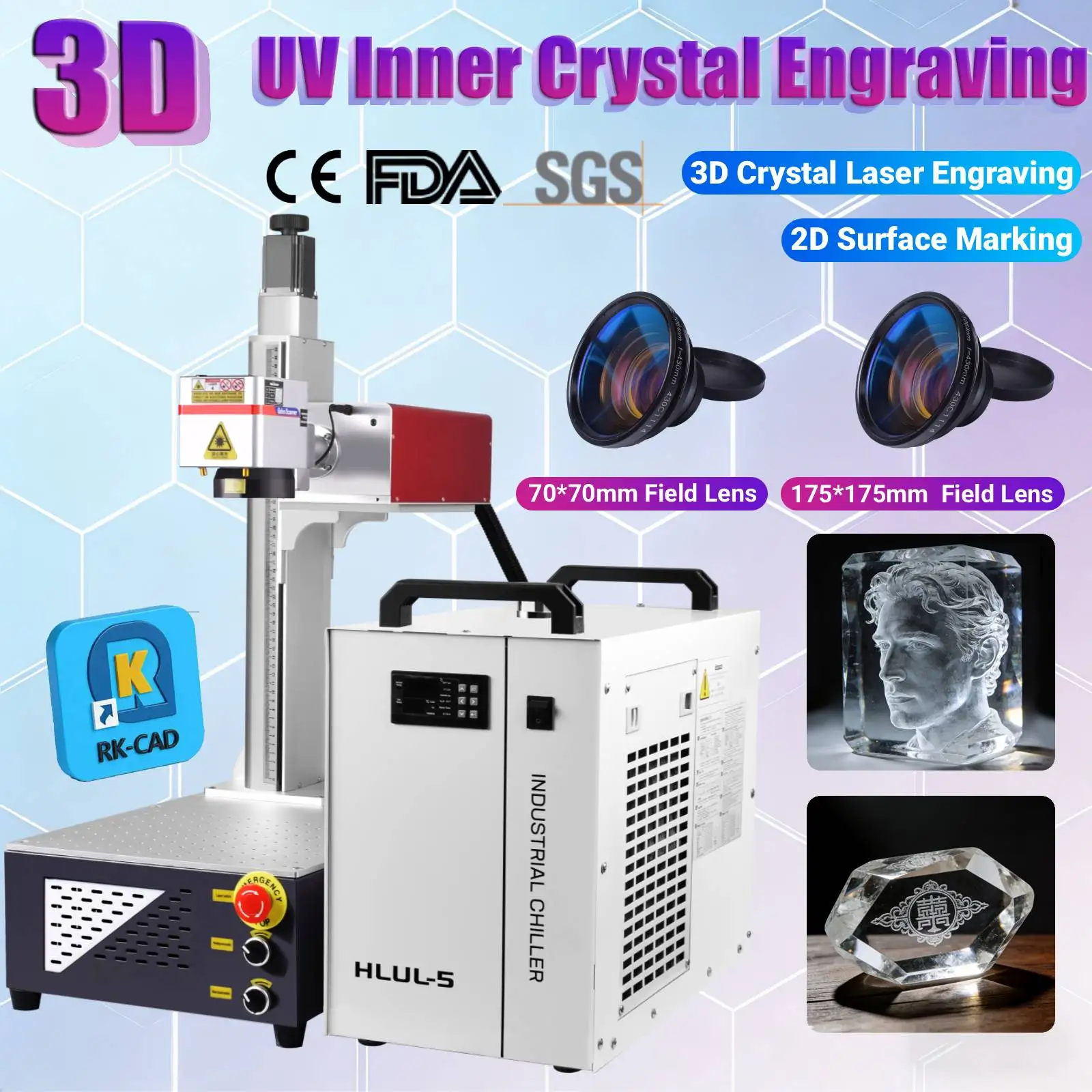 

3D Crystal Laser Inner Engraving 5W UV Laser Marking Machine Air Cooling/Water Cooling for Wood/Glass/Crystal/Metal/Leather