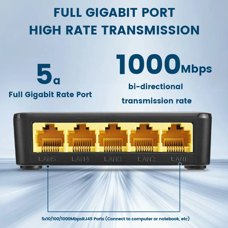 KAYSUS 5 Ports Gigabit Ethernet Switch 1000 Mbit/s RJ45 LAN Hub Adapter Mini Plug and Play Desktop Schneller Netzwerk-Switch