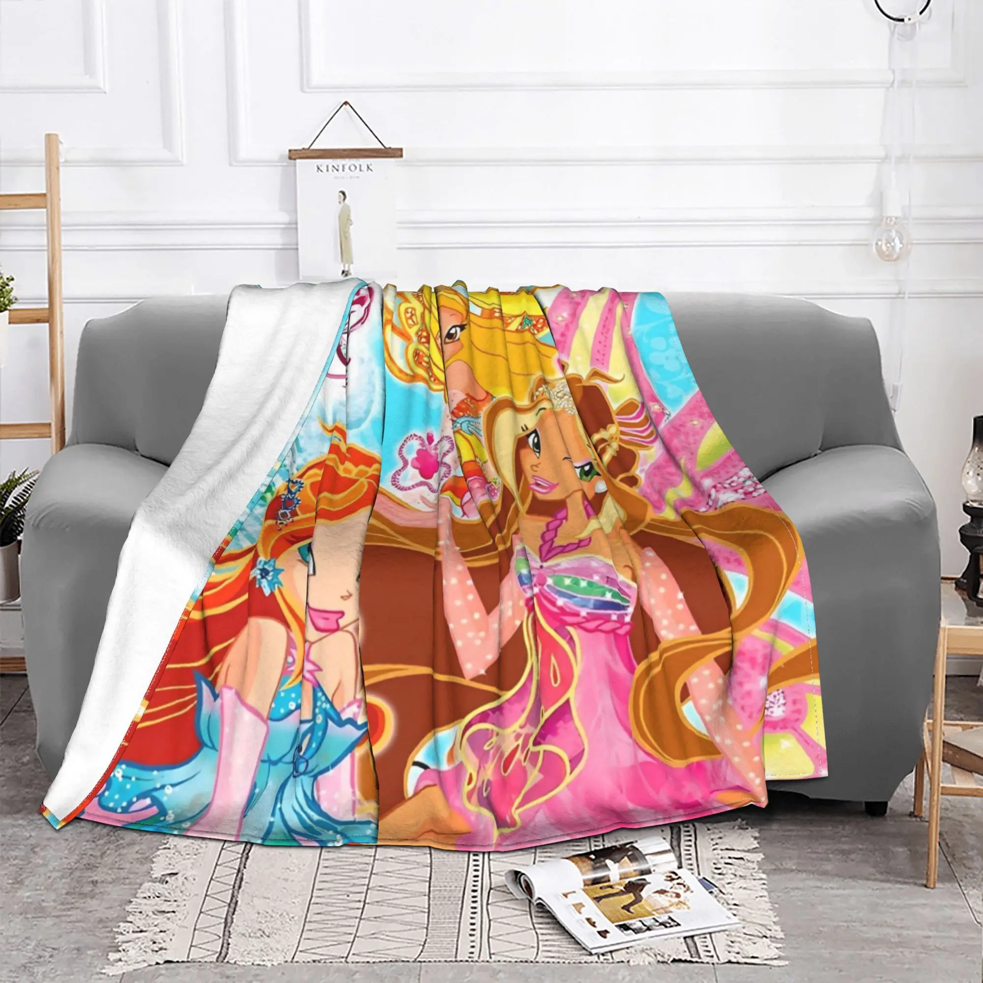 Winx Saga Club Movie Cartoon Blanket Coral Fleece Plush Textile Decor  Portable Warm Throw Blanket for Sofa Bedroom Bedspreads