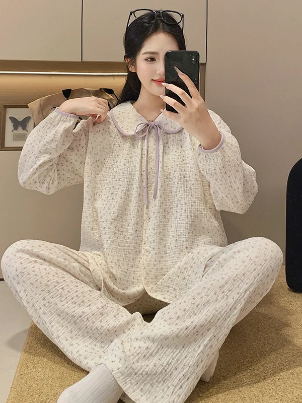 summer-thin-cotton-padded-sleepwear-maternity-nursing-gown-home-clothes-set-for-postpartum-women-comfortable-breathable