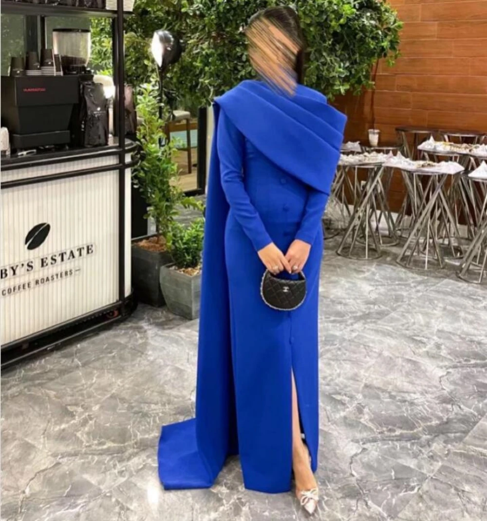 

Lovestory Crew Neck Prom Dresses for Saudi Arabia Women Ruched Wrap فساتين للحفلات الراقصة Buttons Front Slit Evening Party Gown