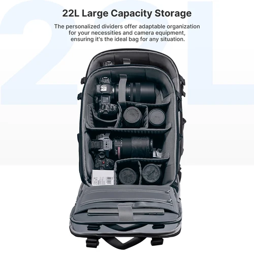 Imagen 2 del producto Ulanzi-mochila para cámara BP09, gran capacidad, 22L, impermeable, cámara Digital SLR, fotografía, bolsa de viaje, soporte para trípode, vídeo al aire libre