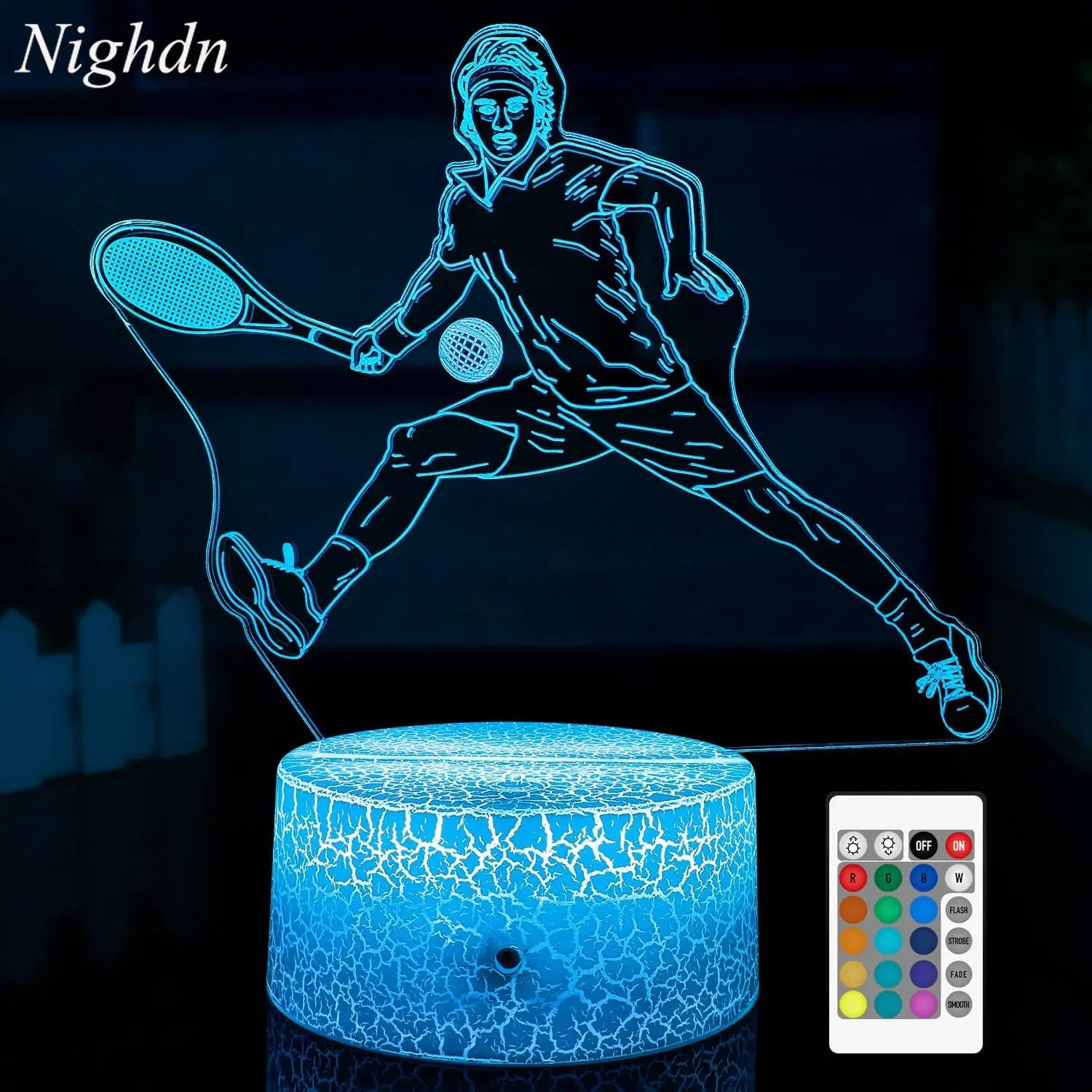 Tennis Night Light for Kids LED 3D Lamp with Remote Touch 7 Colors + 16 Colors, Best Tennis Gifts Birthday for Girls Boys